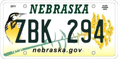 NE license plate ZBK294