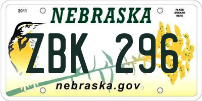 NE license plate ZBK296