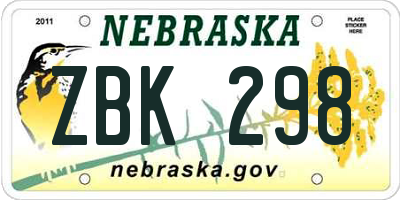 NE license plate ZBK298