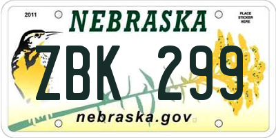 NE license plate ZBK299