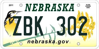 NE license plate ZBK302