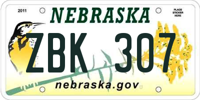 NE license plate ZBK307