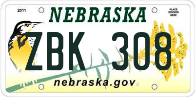NE license plate ZBK308