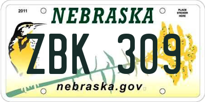 NE license plate ZBK309