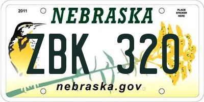 NE license plate ZBK320