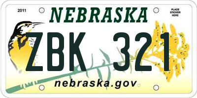 NE license plate ZBK321