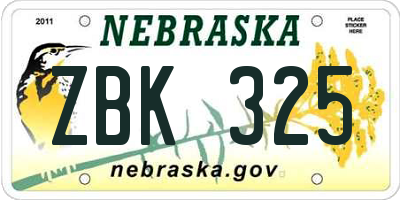 NE license plate ZBK325