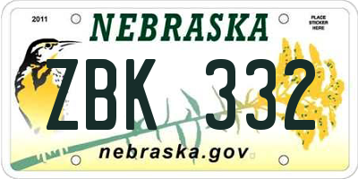 NE license plate ZBK332