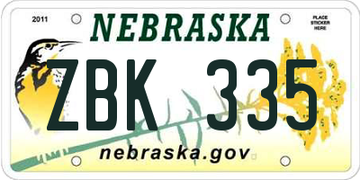 NE license plate ZBK335