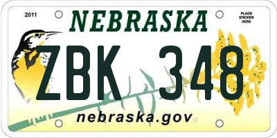 NE license plate ZBK348