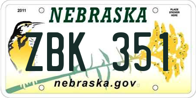 NE license plate ZBK351