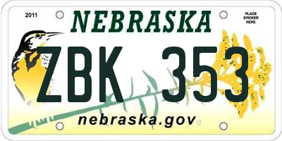 NE license plate ZBK353