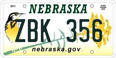 NE license plate ZBK356