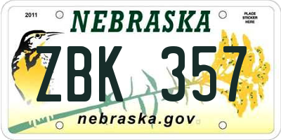 NE license plate ZBK357