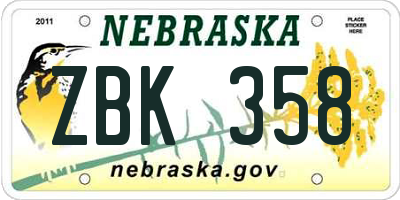 NE license plate ZBK358