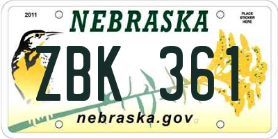 NE license plate ZBK361