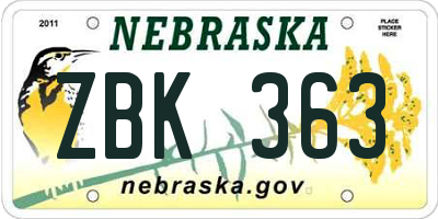 NE license plate ZBK363