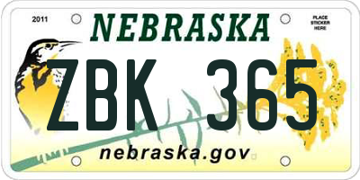 NE license plate ZBK365