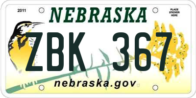NE license plate ZBK367