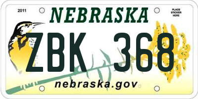 NE license plate ZBK368