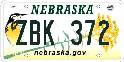 NE license plate ZBK372