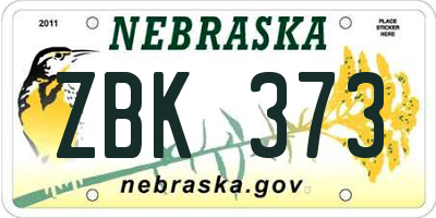NE license plate ZBK373