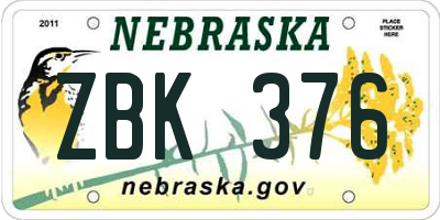 NE license plate ZBK376