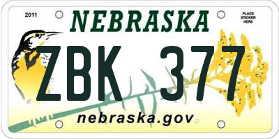 NE license plate ZBK377
