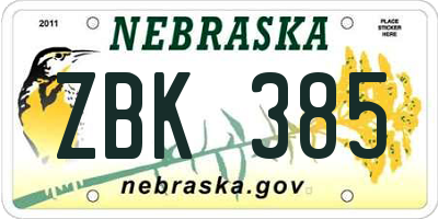 NE license plate ZBK385
