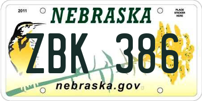 NE license plate ZBK386