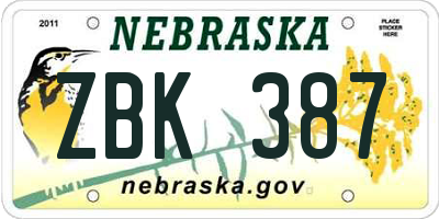 NE license plate ZBK387