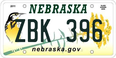 NE license plate ZBK396