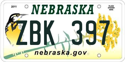 NE license plate ZBK397