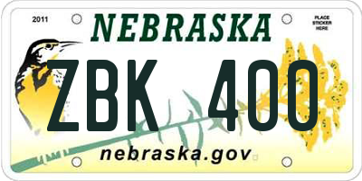 NE license plate ZBK400