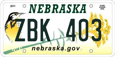 NE license plate ZBK403