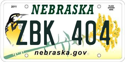 NE license plate ZBK404