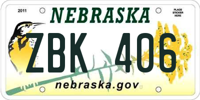 NE license plate ZBK406