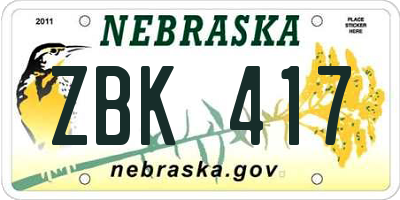 NE license plate ZBK417