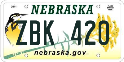 NE license plate ZBK420