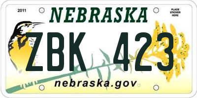 NE license plate ZBK423