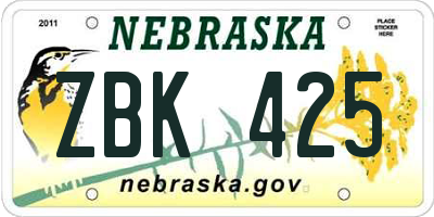 NE license plate ZBK425