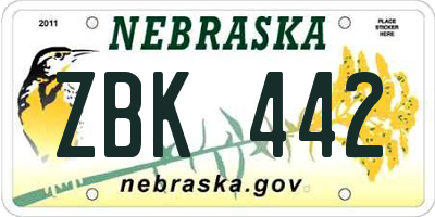 NE license plate ZBK442