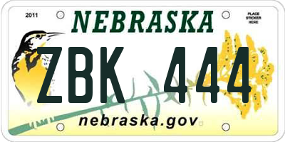 NE license plate ZBK444