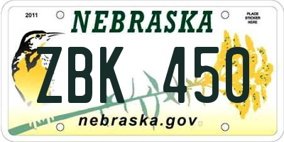 NE license plate ZBK450