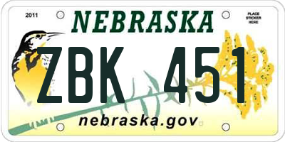 NE license plate ZBK451