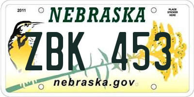 NE license plate ZBK453
