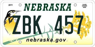 NE license plate ZBK457