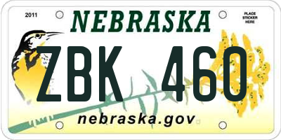 NE license plate ZBK460