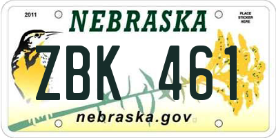 NE license plate ZBK461