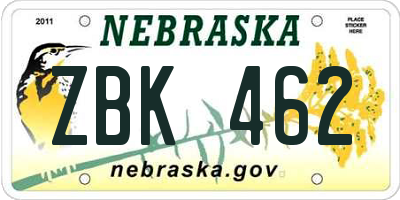 NE license plate ZBK462